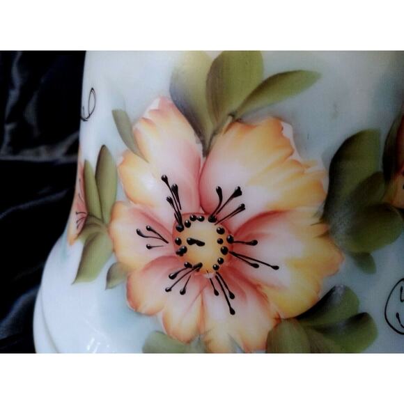 Hand Painted Vintage Milk Glass Hurricane Lamp Shade - Picture 6 of 9